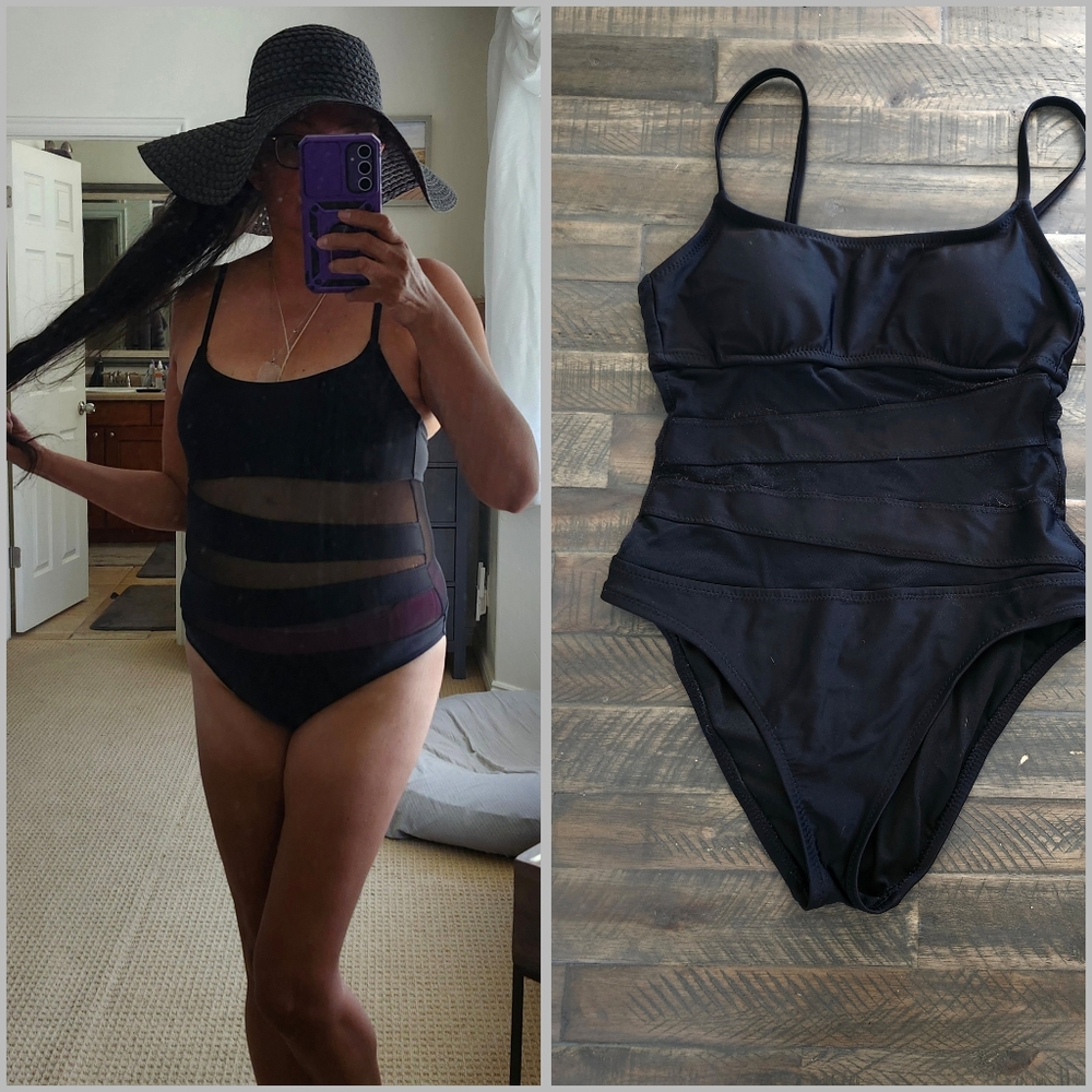 Shade Shore women black one piece swimming suit Adjustable straps size Medium